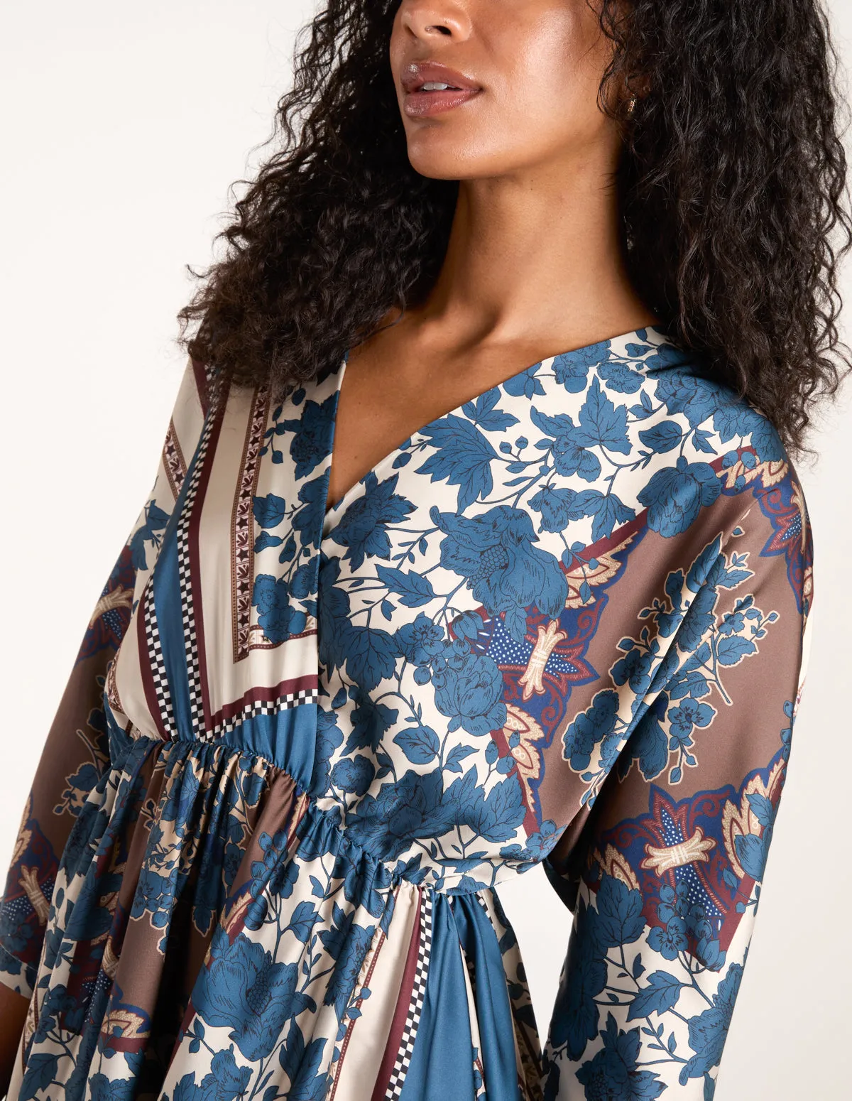 Scarf Print Batwing Crossover Dress