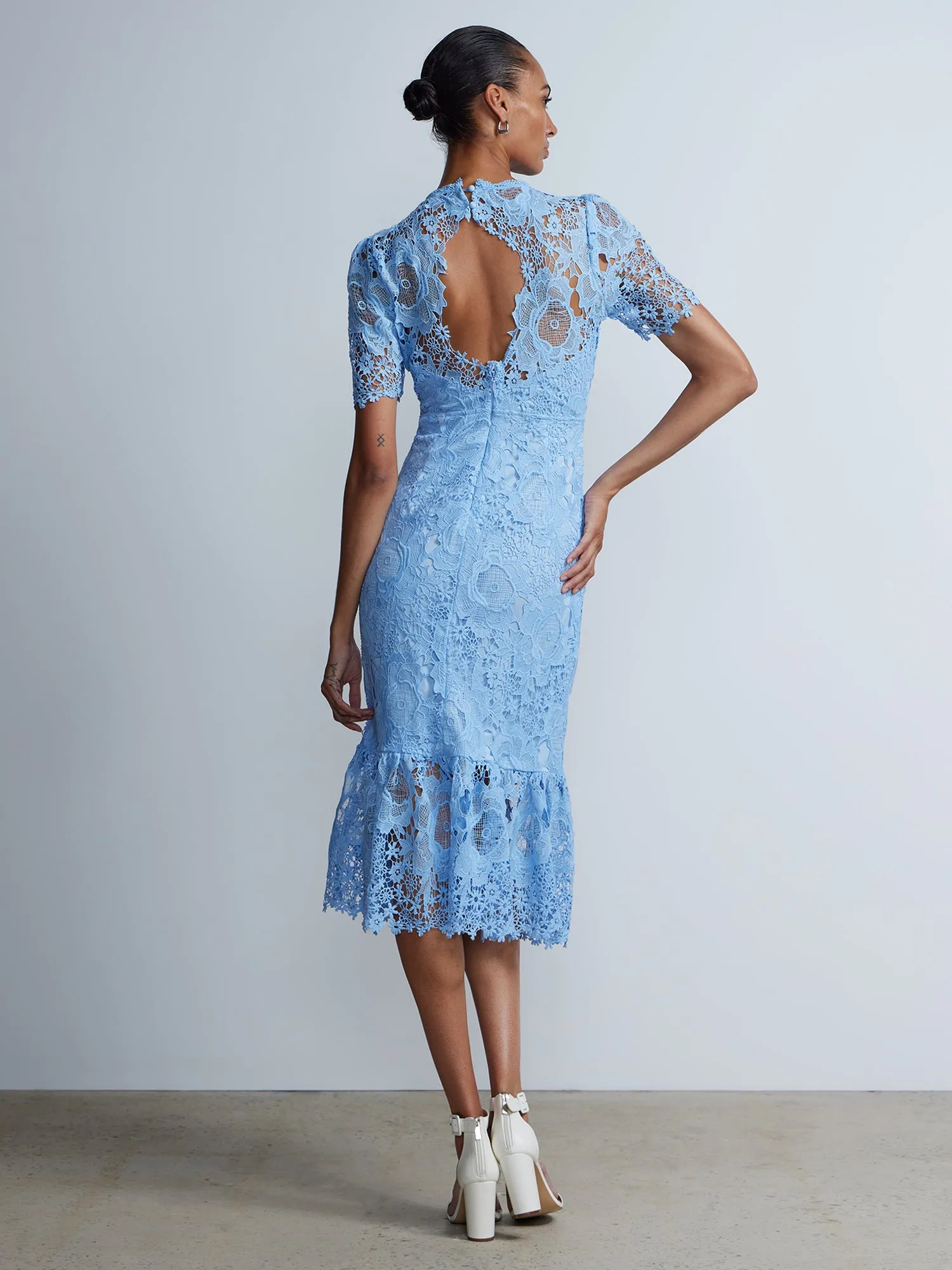 Short Sleeve Floral Lace Midi Dress