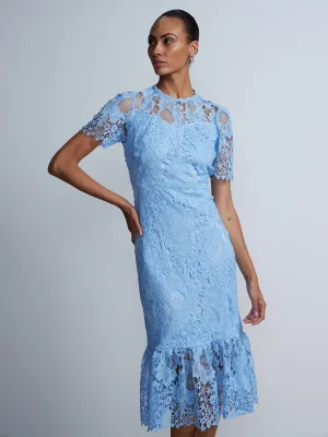 Short Sleeve Floral Lace Midi Dress