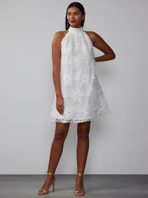 Sleeveless Halter 3D Floral Mini Dress