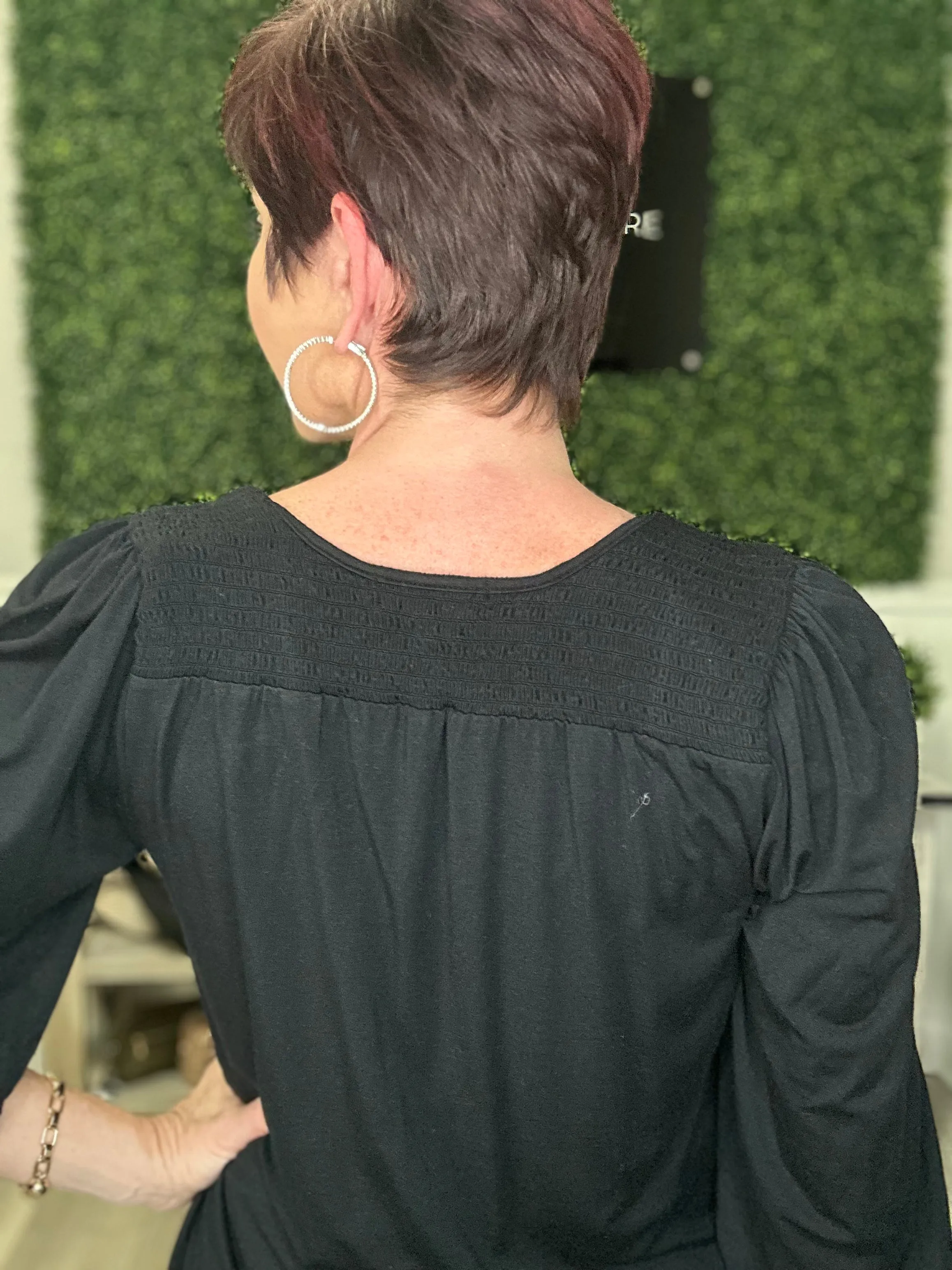 Smocked V Neck Top