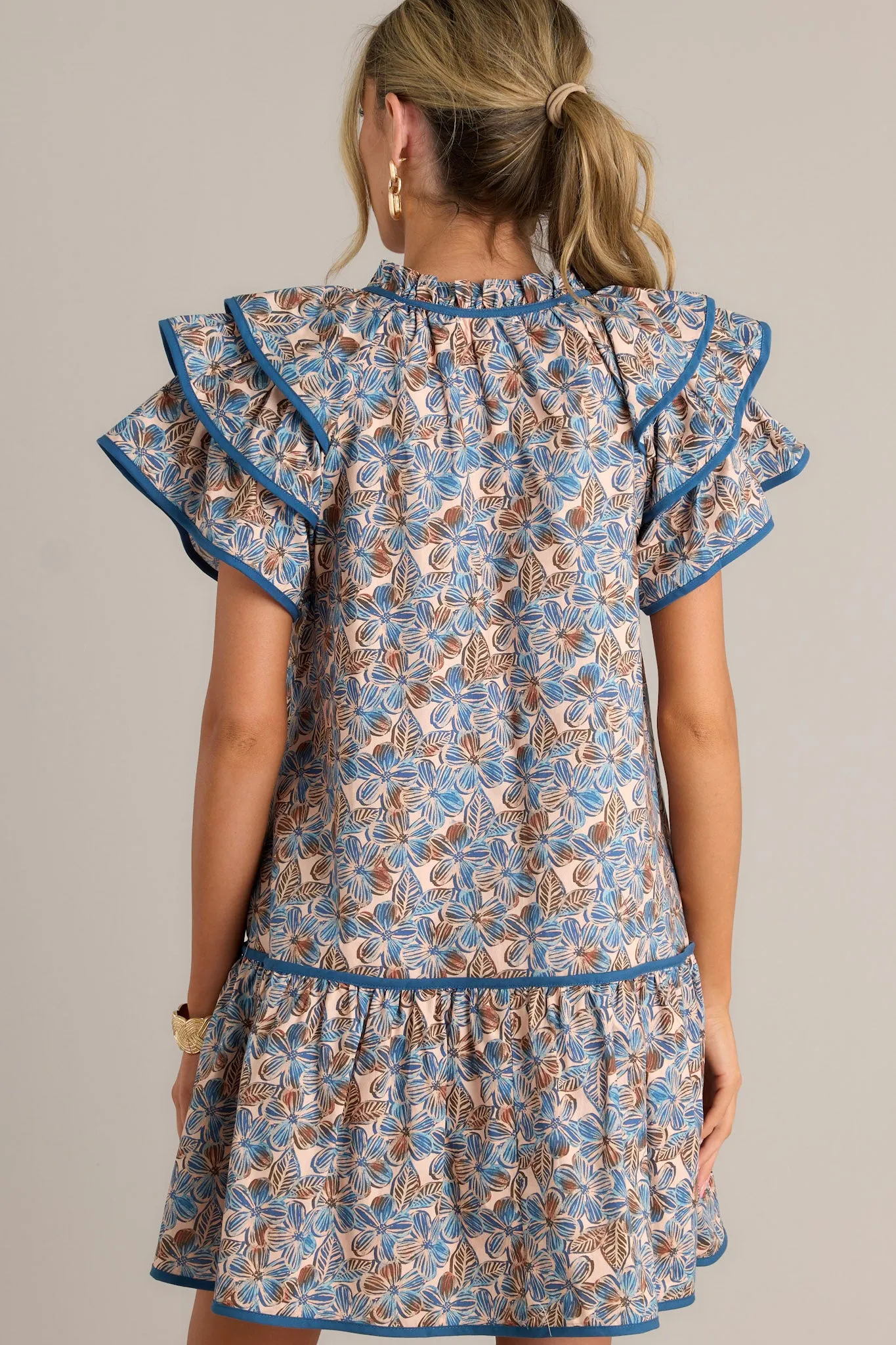 So Inspired 100% Cotton Blue Floral Mini Dress