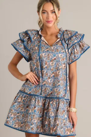 So Inspired 100% Cotton Blue Floral Mini Dress