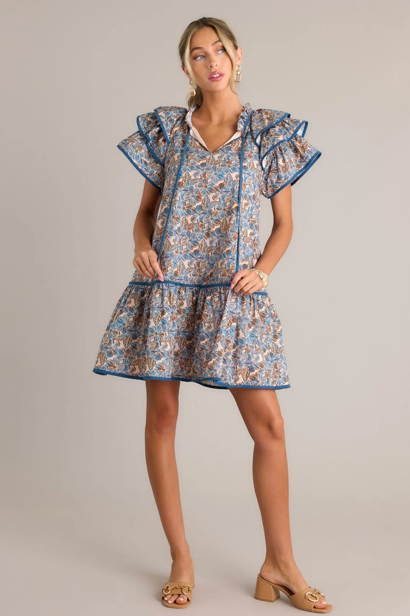 So Inspired 100% Cotton Blue Floral Mini Dress