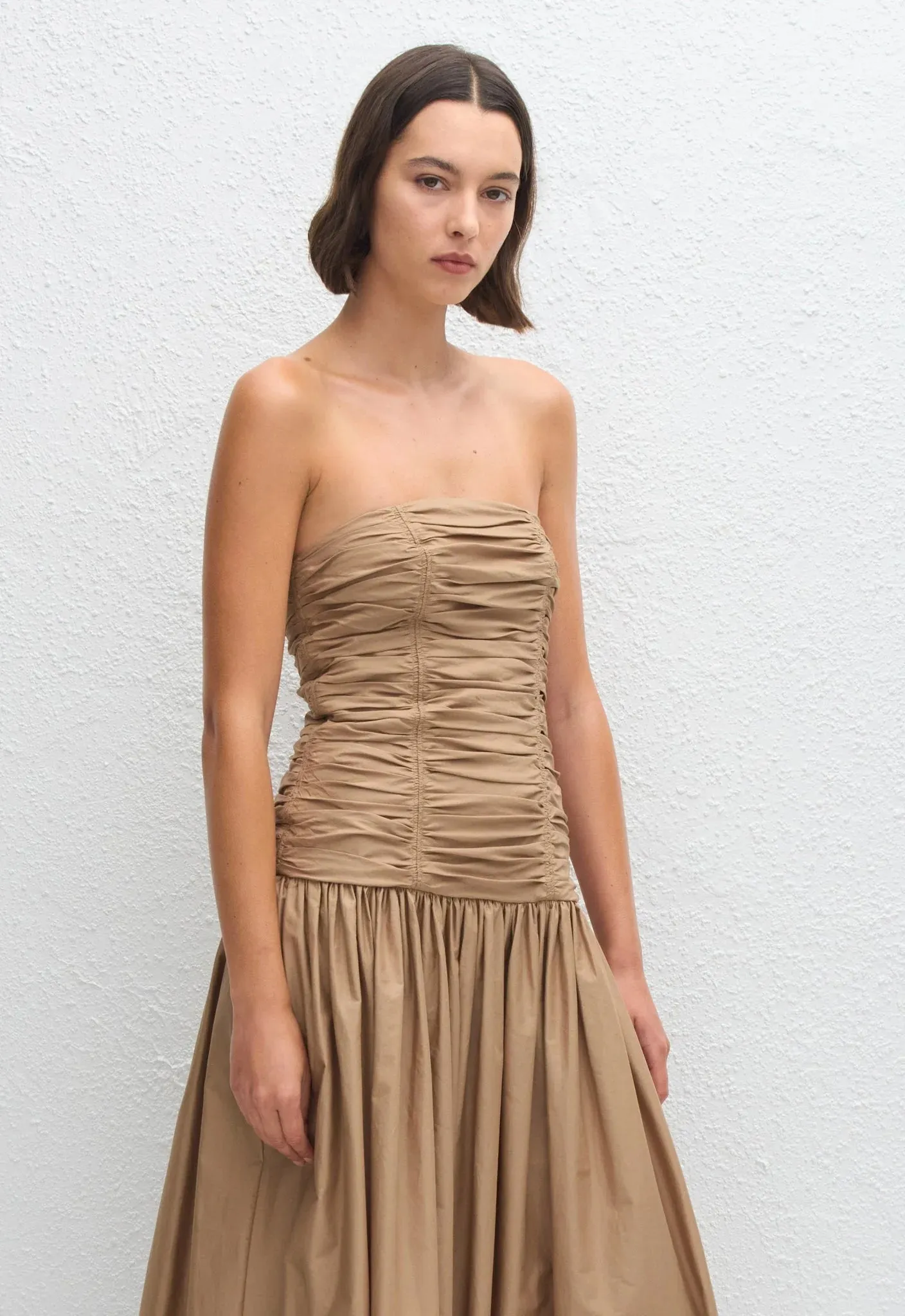 Strapless Drop Waist Dress in Stone
