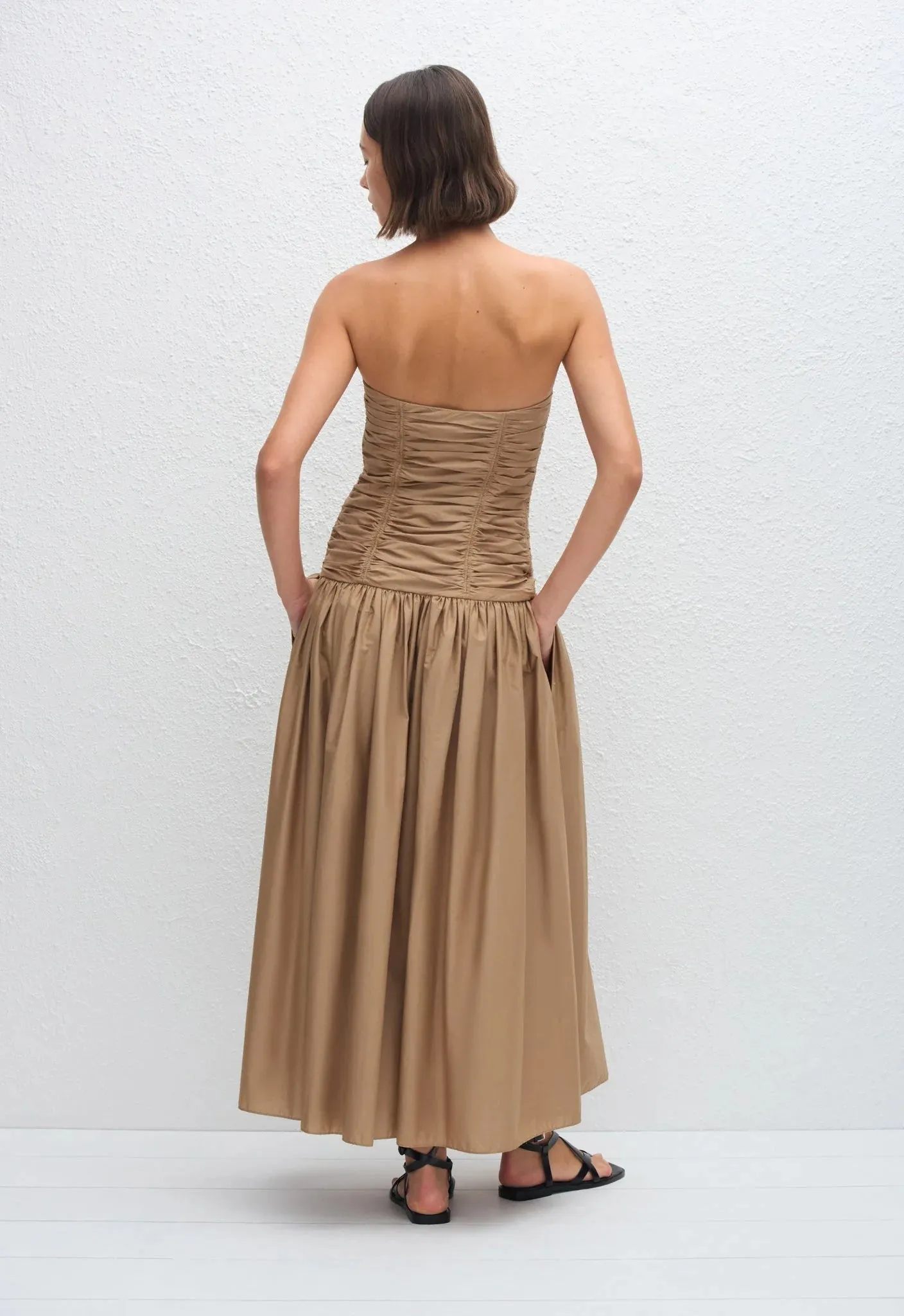 Strapless Drop Waist Dress in Stone