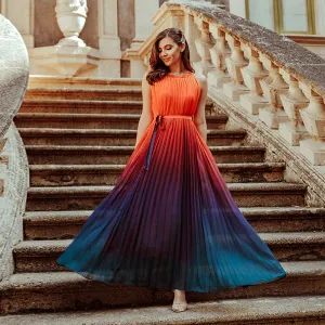 Sunset Gradient Pleated Maxi Dress