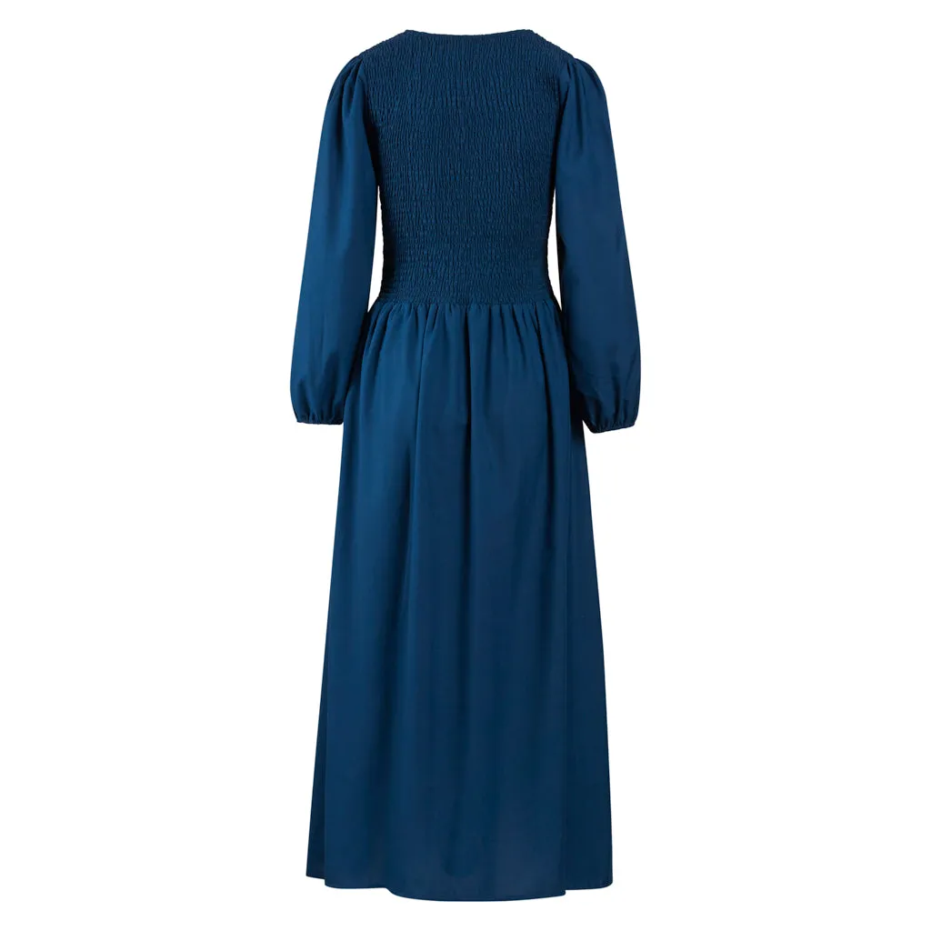 Teal Blue Rook Shirred Pocket Dress