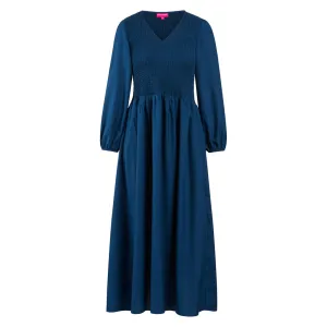 Teal Blue Rook Shirred Pocket Dress