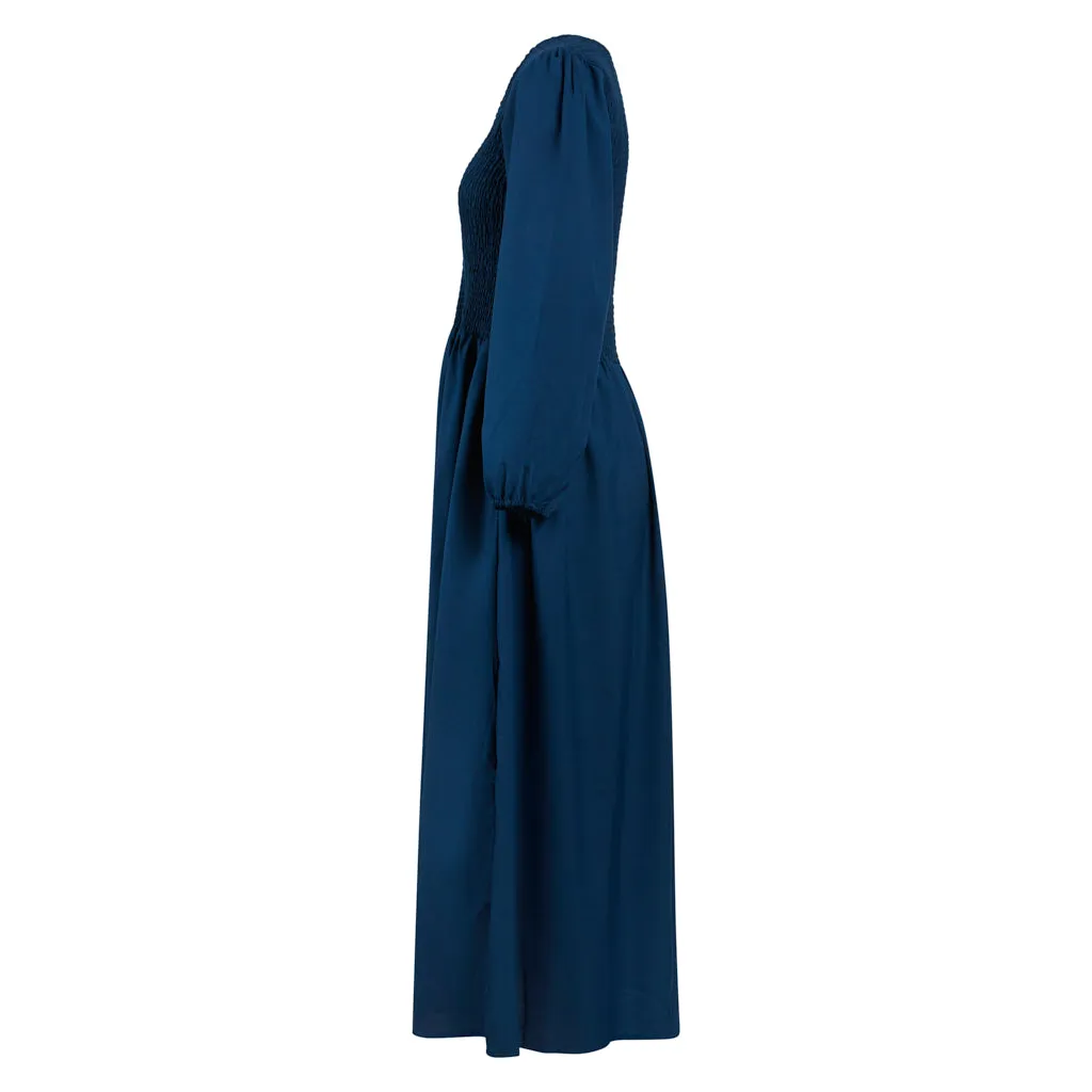 Teal Blue Rook Shirred Pocket Dress