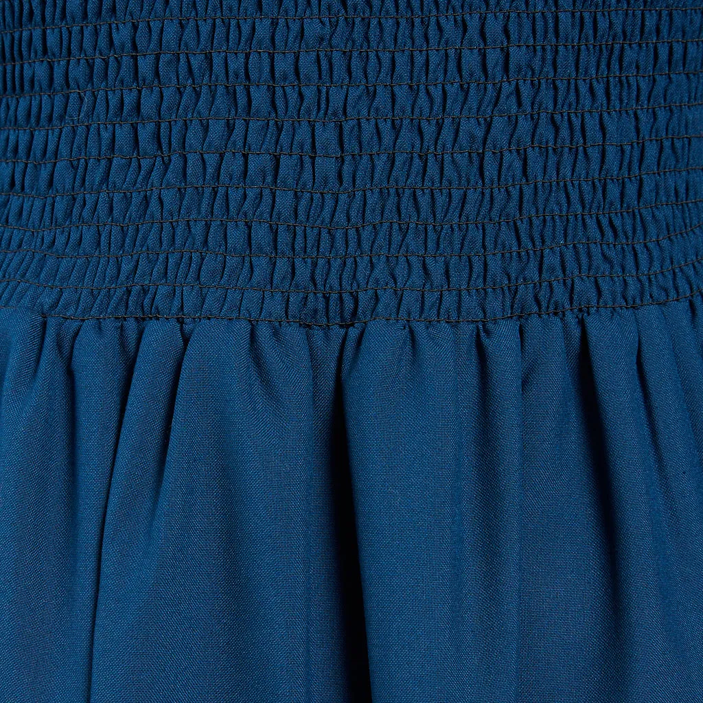 Teal Blue Rook Shirred Pocket Dress