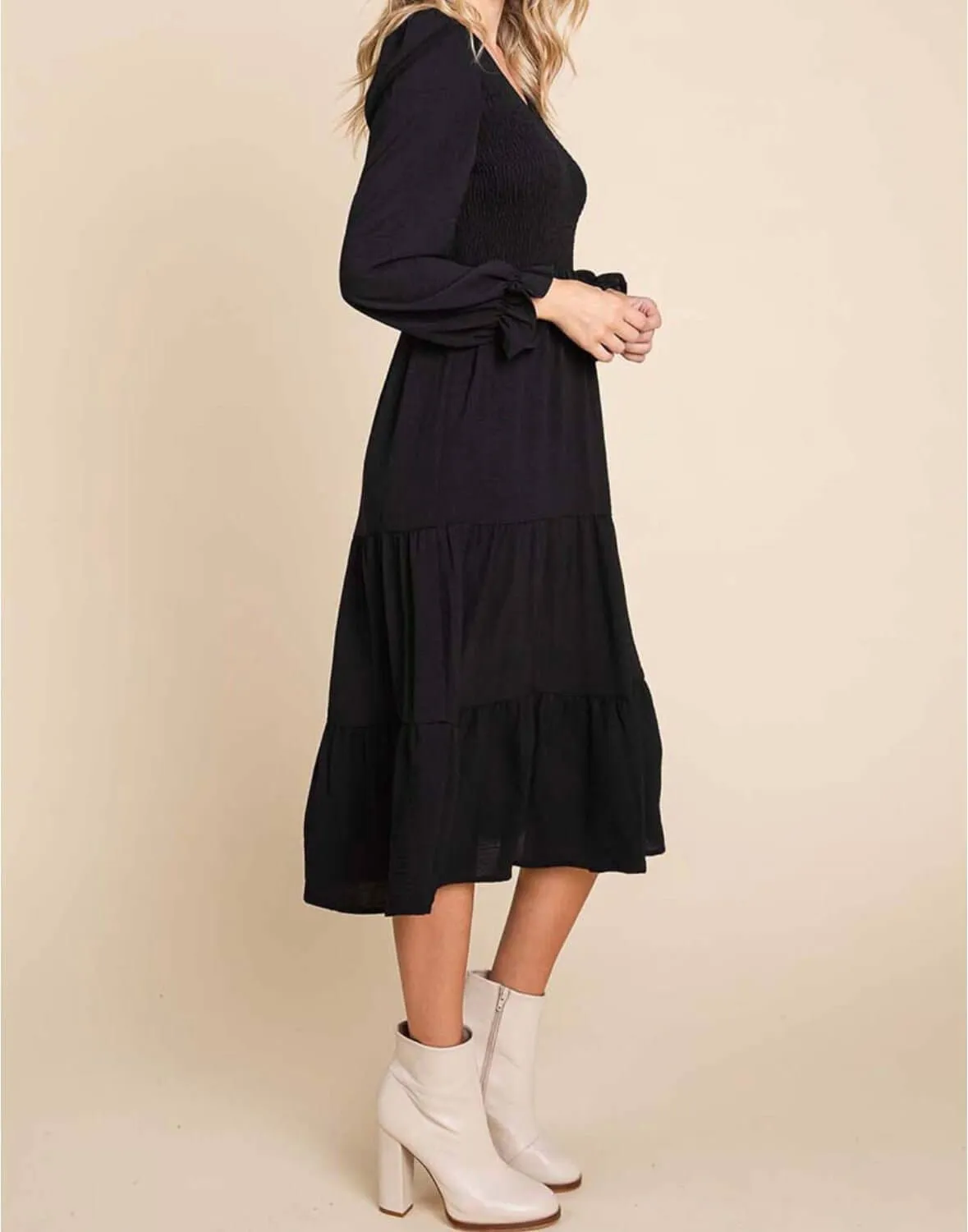 The Meg Dress: Long Sleeve Tiered Midi Dress