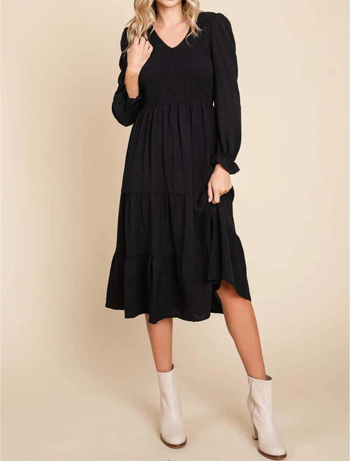 The Meg Dress: Long Sleeve Tiered Midi Dress