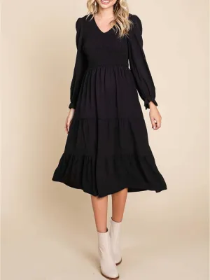 The Meg Dress: Long Sleeve Tiered Midi Dress
