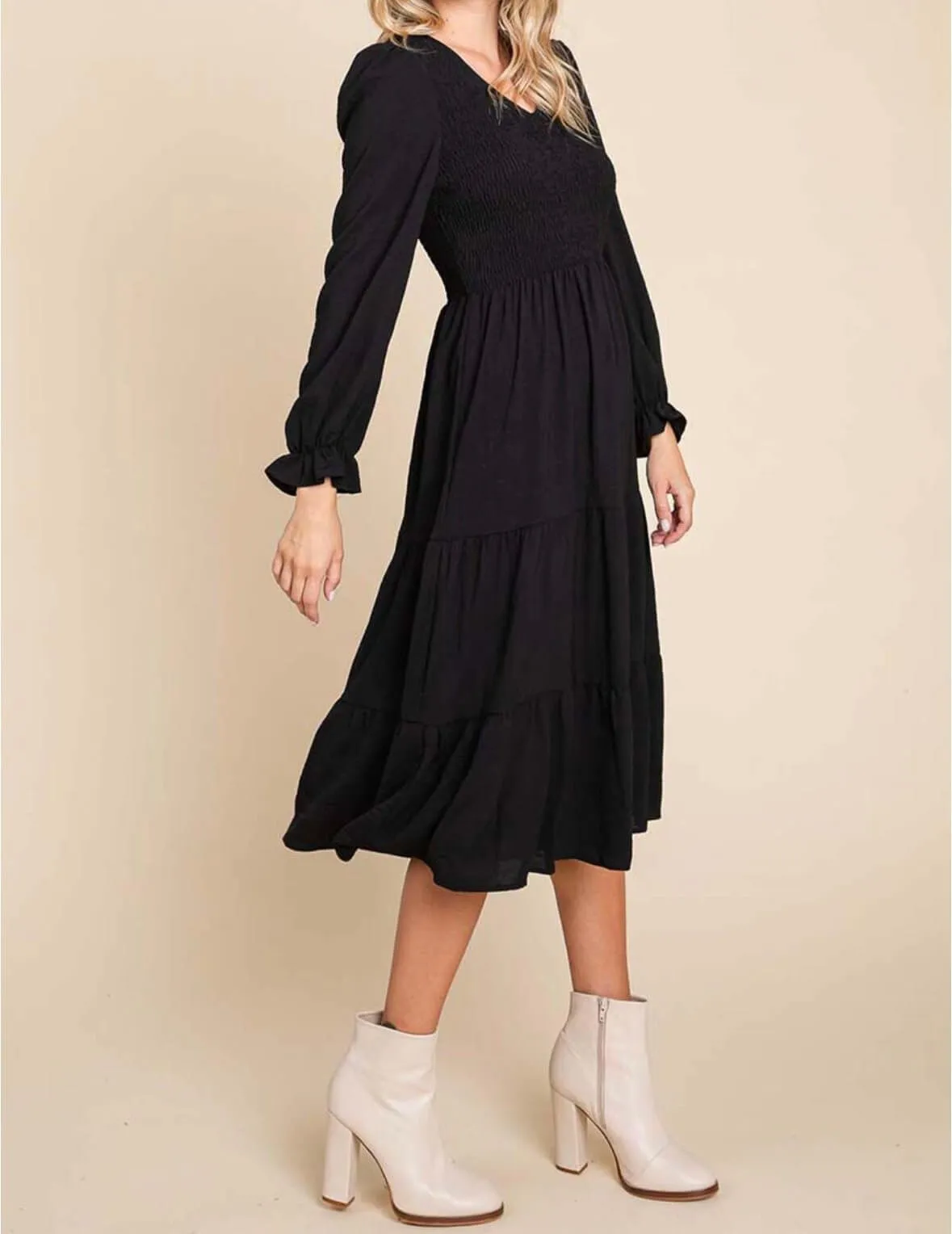 The Meg Dress: Long Sleeve Tiered Midi Dress