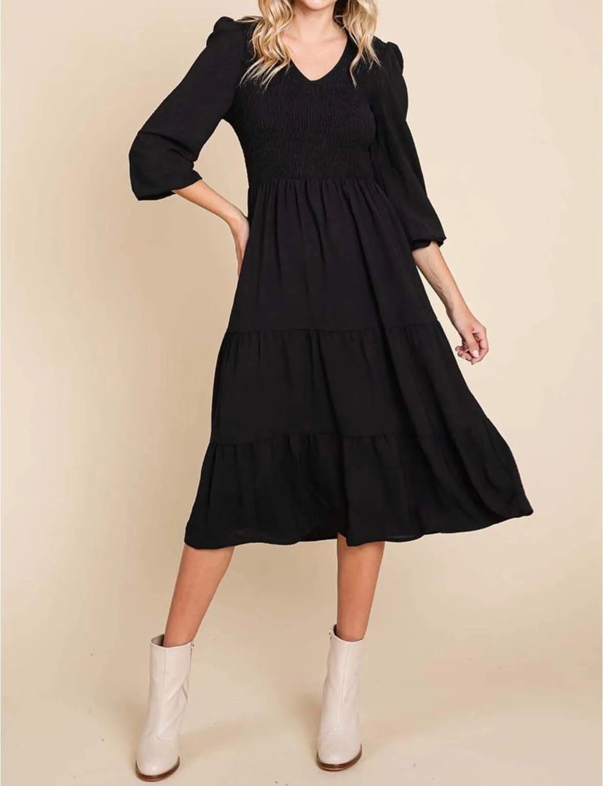 The Meg Dress: Long Sleeve Tiered Midi Dress