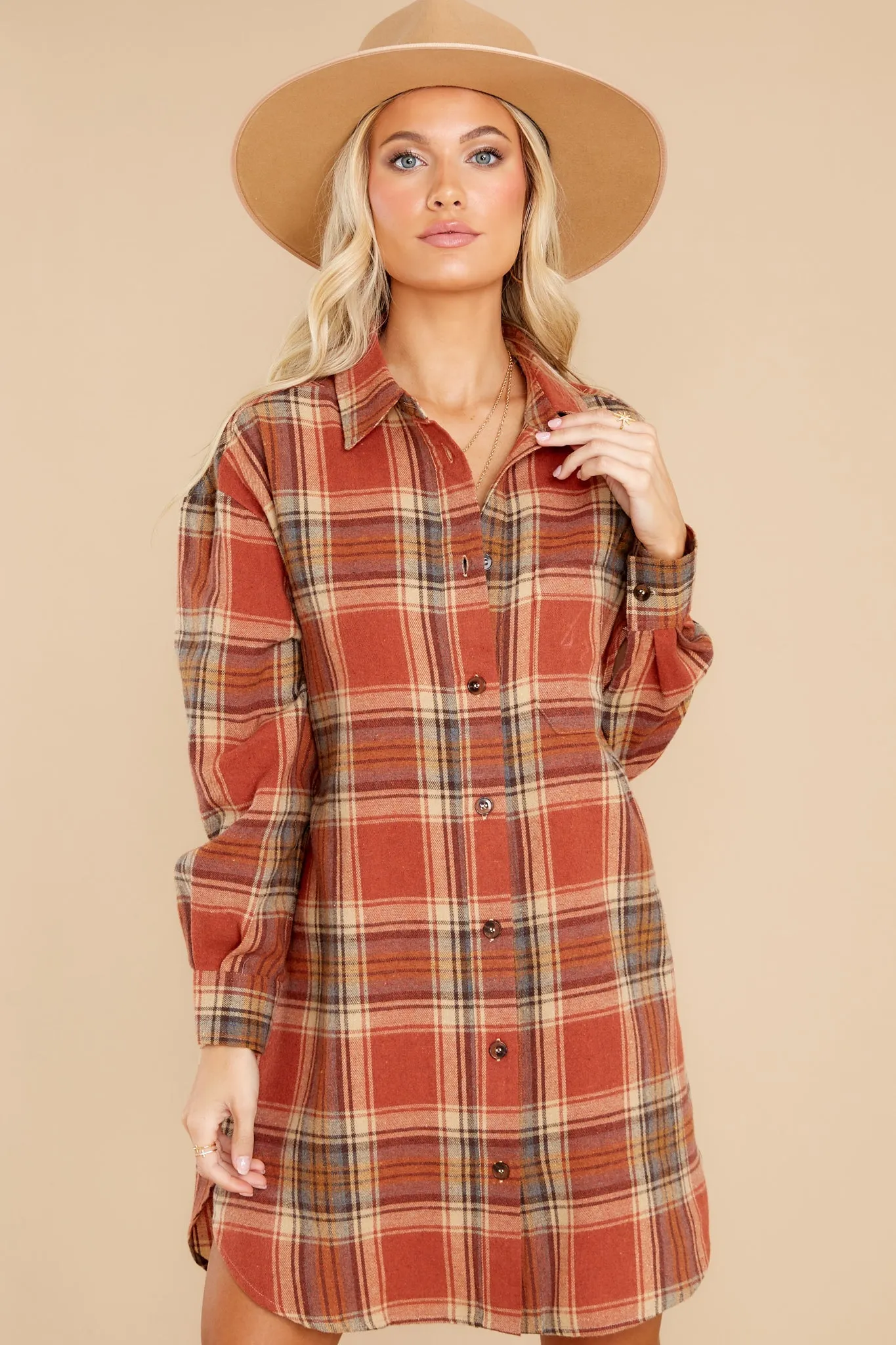 Times We've Had Burnt Orange Plaid Dress
