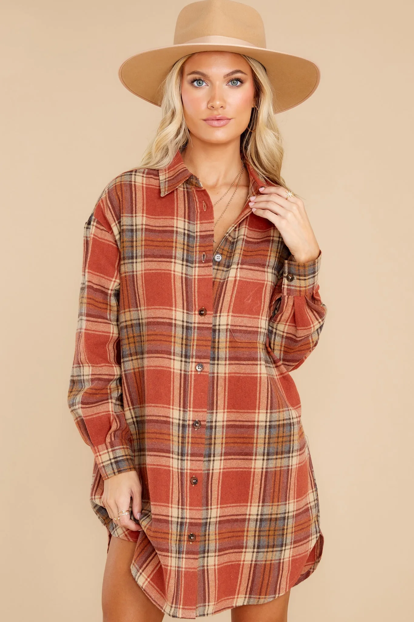 Times We've Had Burnt Orange Plaid Dress