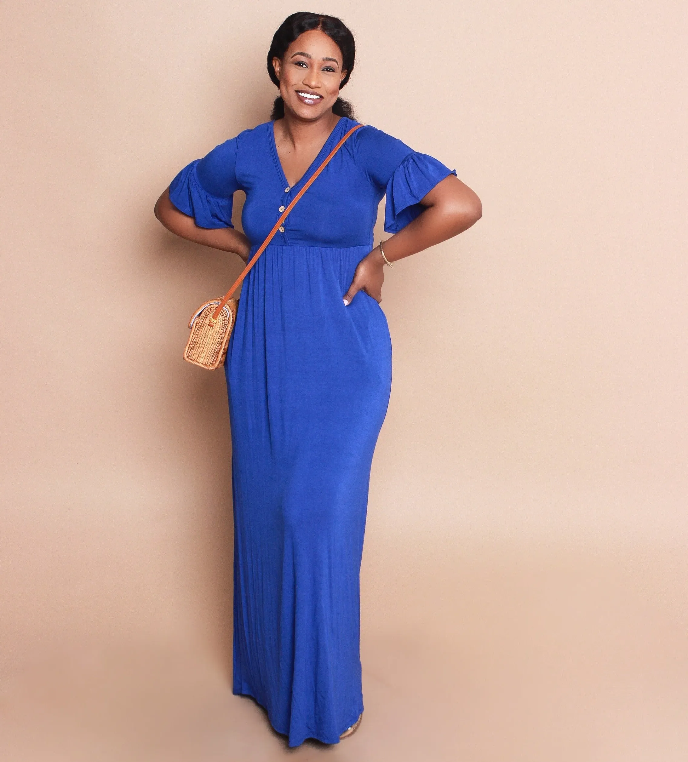 Trumpet Sleeve Dress- Royal Blue