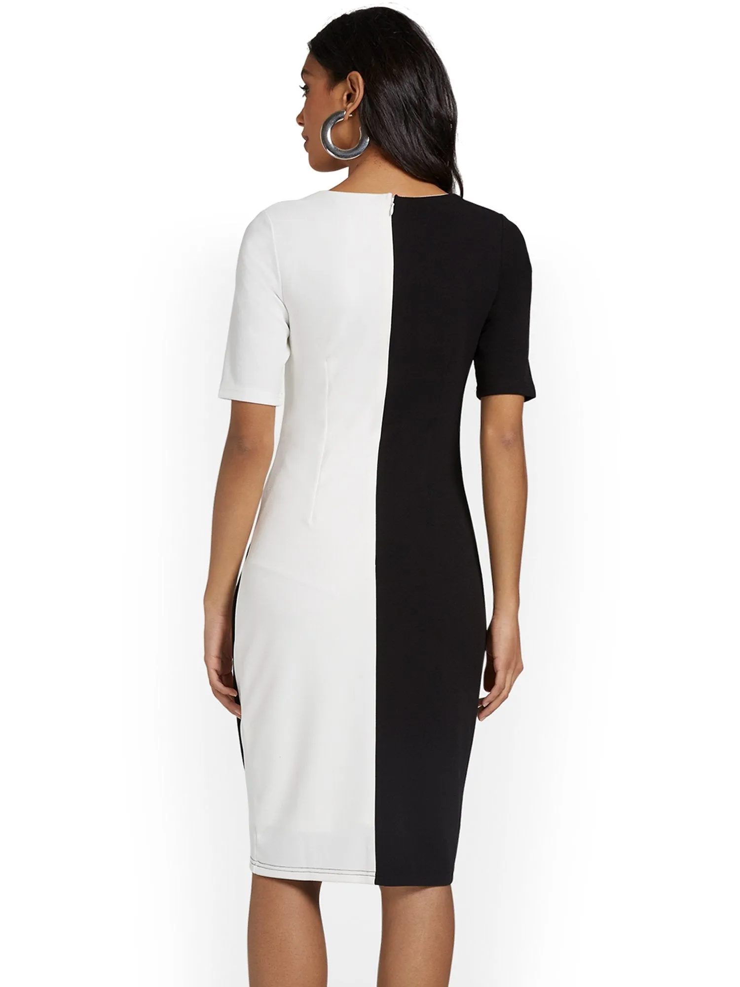 Two-Tone Geometric-Print Sheath Dress
