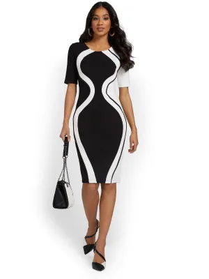 Two-Tone Geometric-Print Sheath Dress
