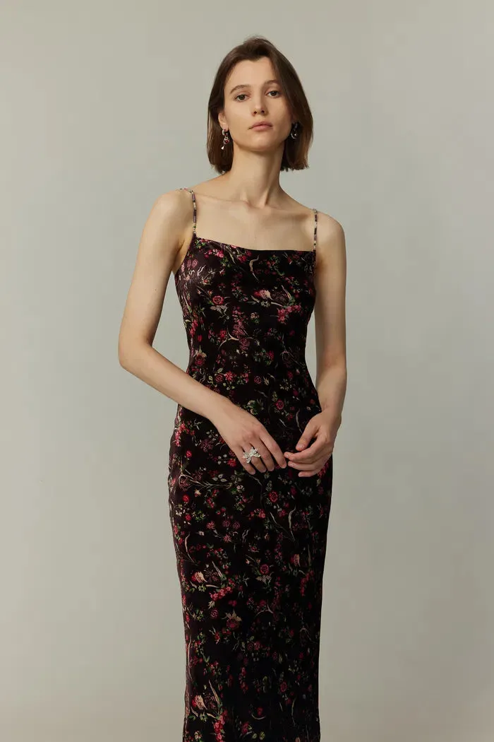Uma Slip Dress in Mulberry Silk Blend Velvet