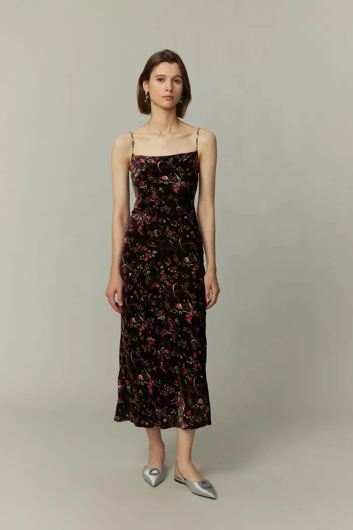 Uma Slip Dress in Mulberry Silk Blend Velvet