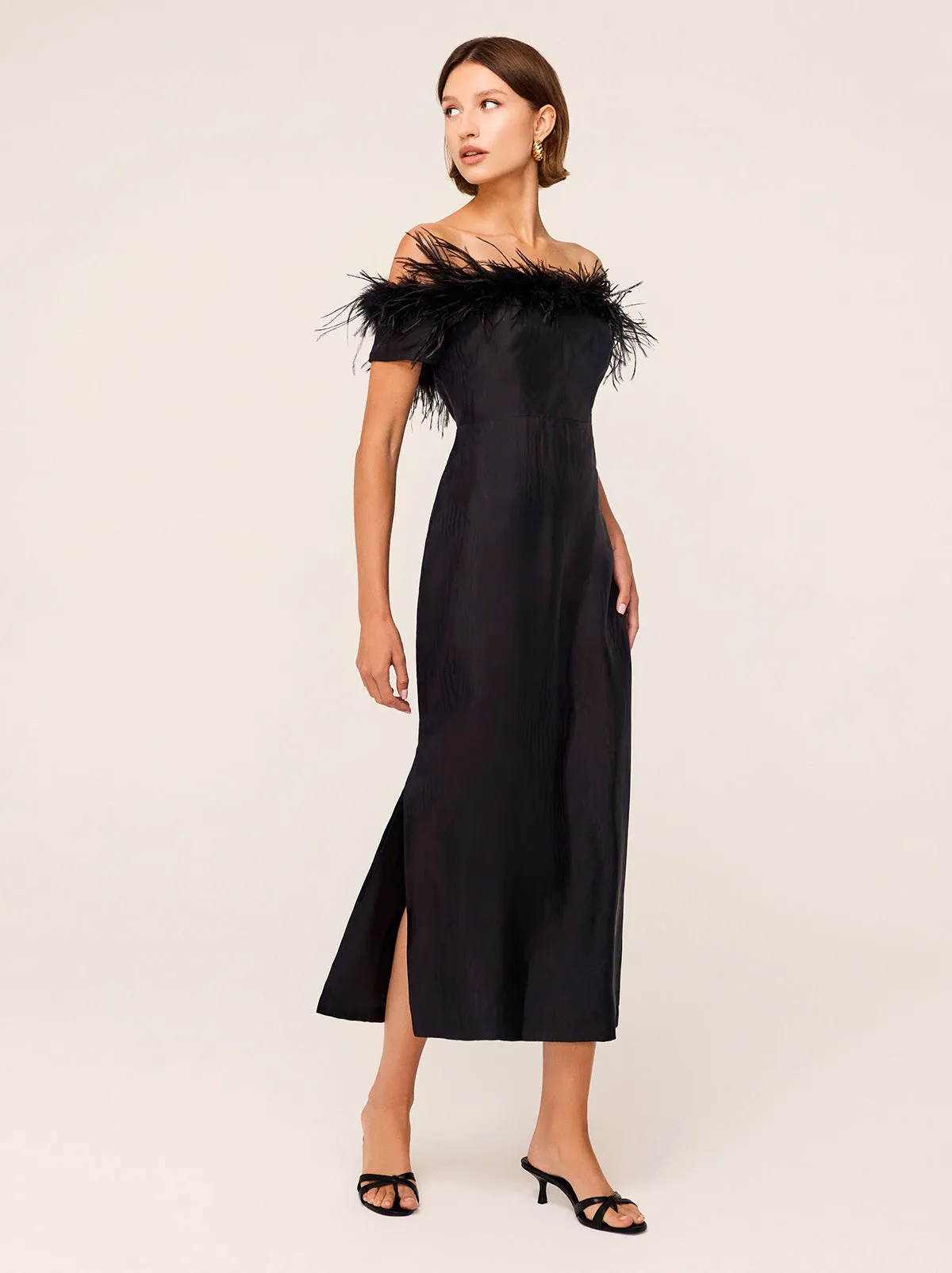 Vivien Black Feather Midi Dress
