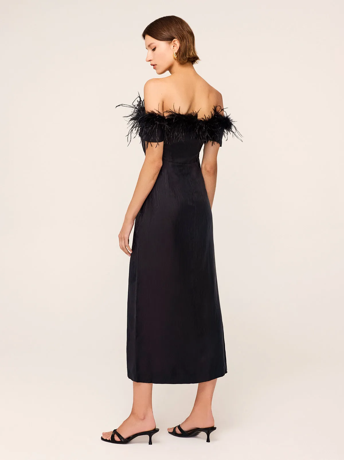 Vivien Black Feather Midi Dress
