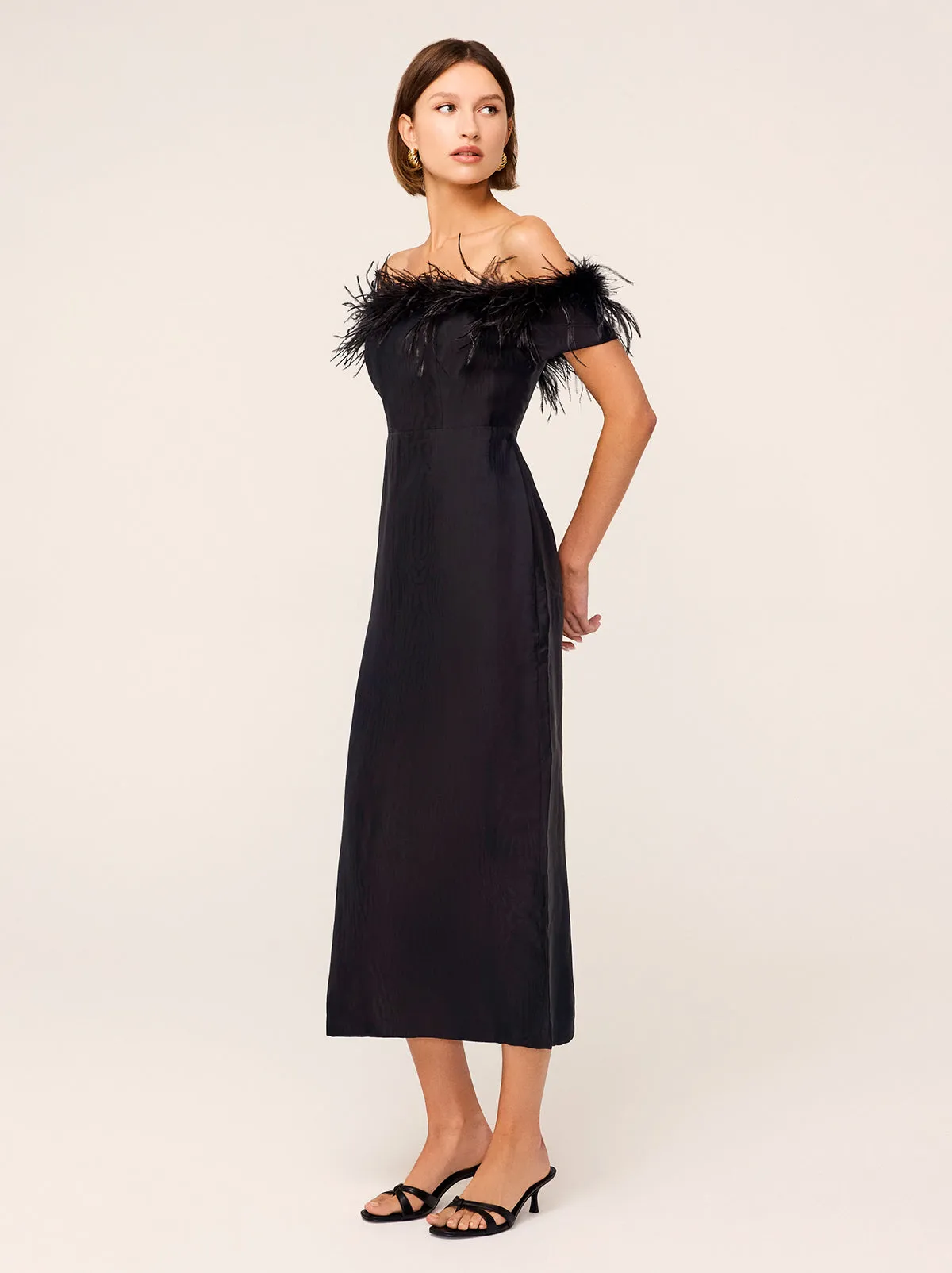 Vivien Black Feather Midi Dress