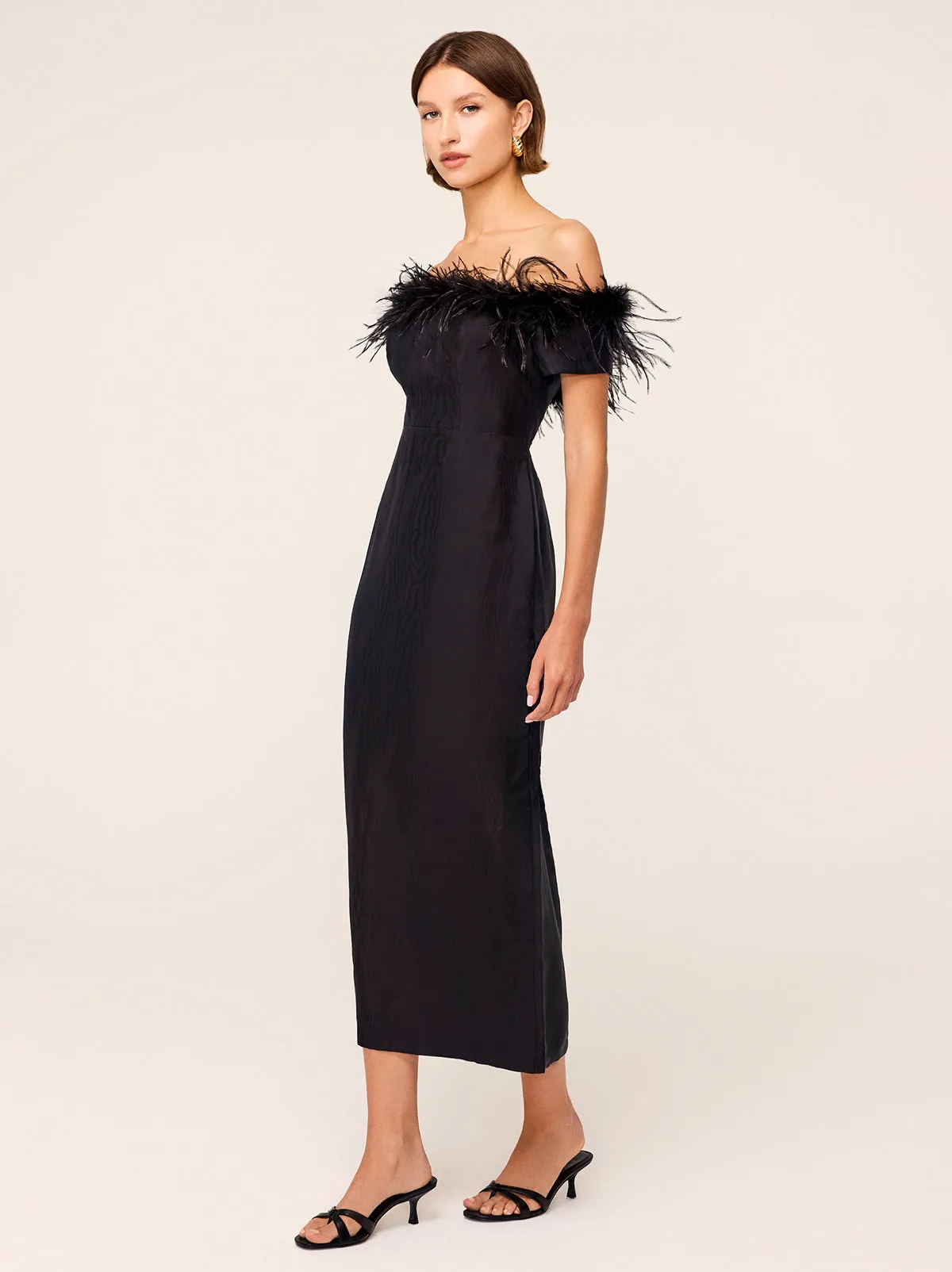Vivien Black Feather Midi Dress