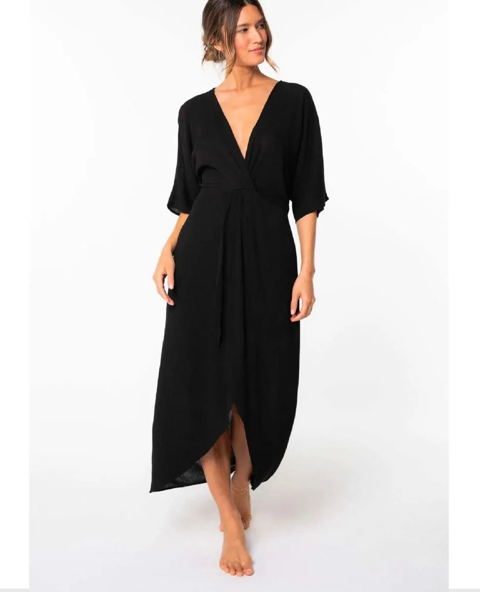 Wandering Knot Front Black Maxi Dress