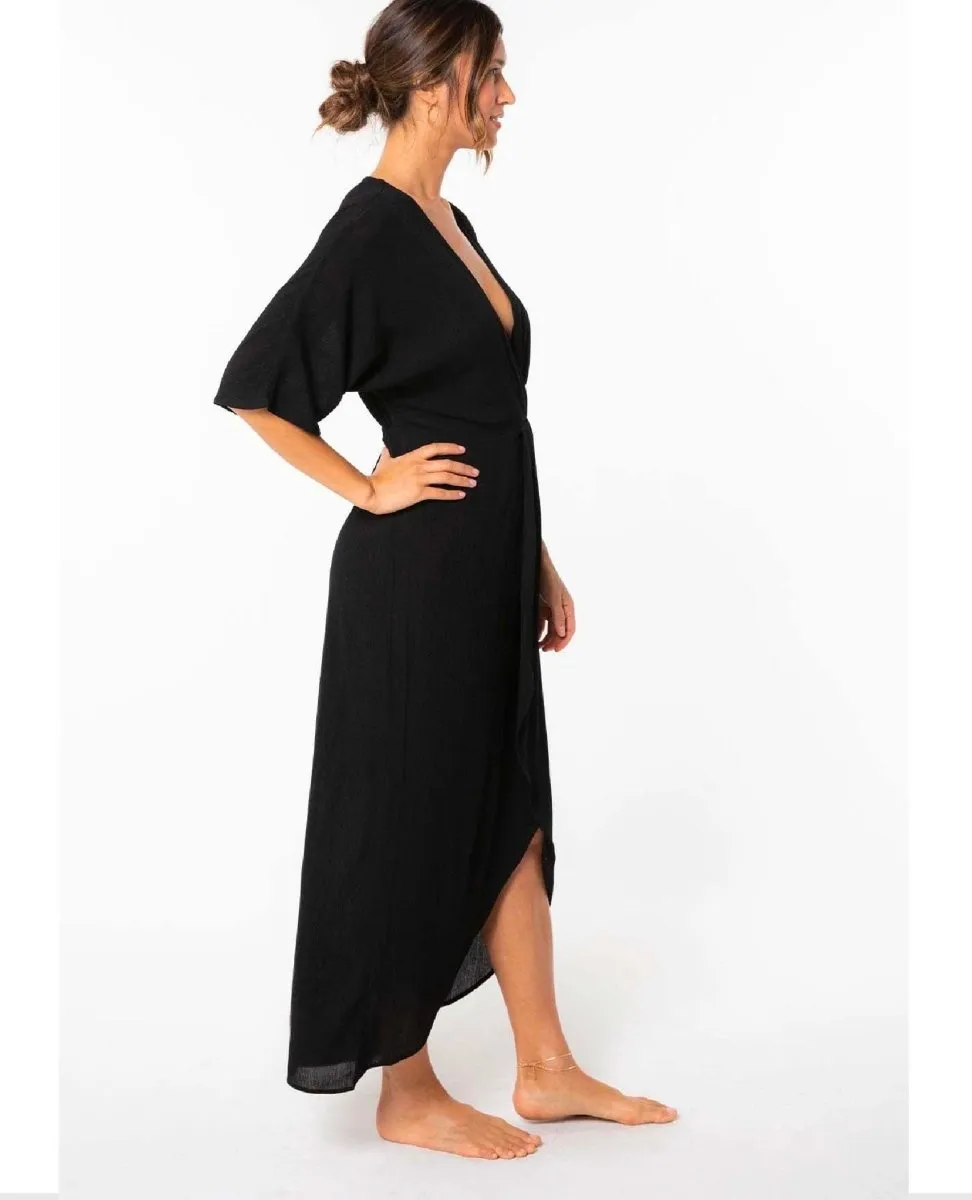 Wandering Knot Front Black Maxi Dress
