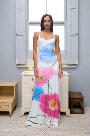 With Harper Lu - Low Back Maxi Dress in Azure Poppy