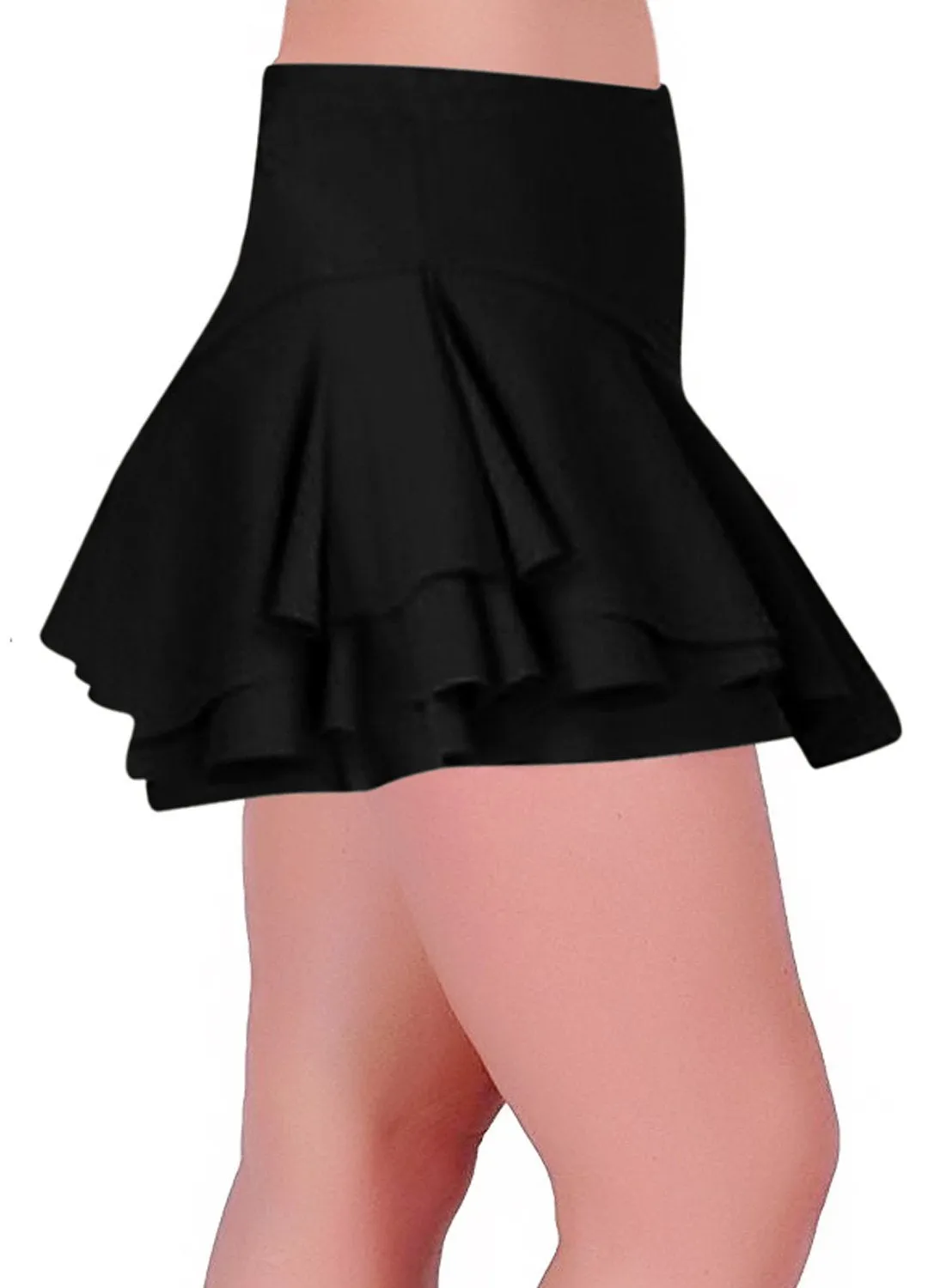 Womens Scuba Stretch Crepe Frill Ruffle Skort Dance Party Club Mini Skirt With Inner Shorts