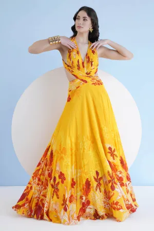 Yellow Red Printed Long Dress