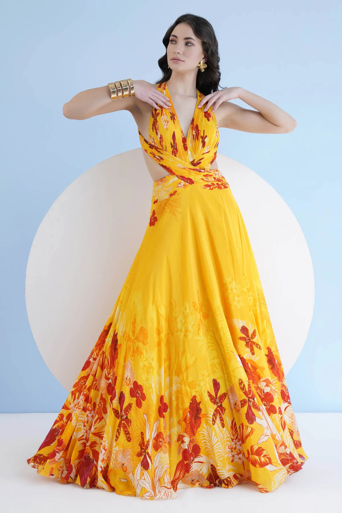 Yellow Red Printed Long Dress